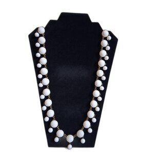 White and Gold Toned Round Acrylic Dangle Beaded Long Length Statement Necklace